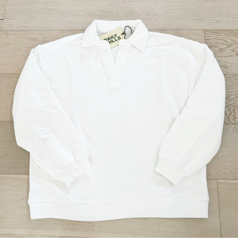 Daily Drills White Collared Crew Sweatshirt XS/S NEW